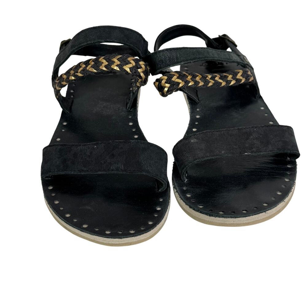 Ugg Black Leather Elin Sandals Buckle Flats Braided Gold Accents Women Sz 7M‎ US - Picture 4 of 12